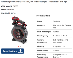 SeeSnake Pipe inspection tools