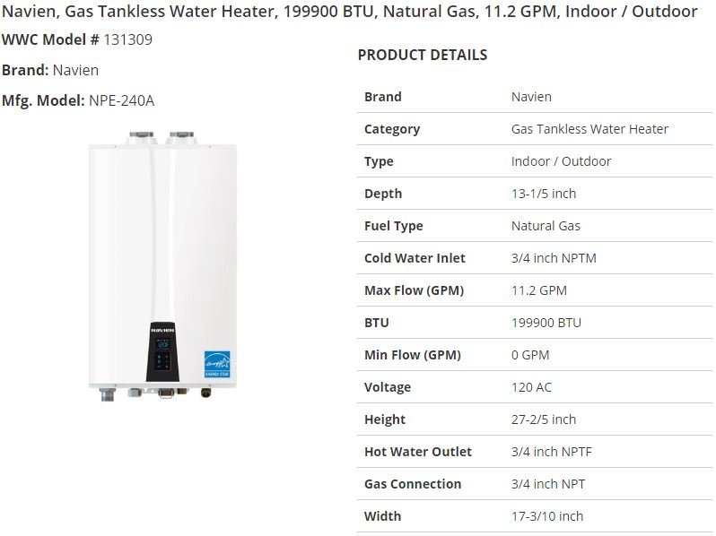 Navien Gas Tankless Water Heater 