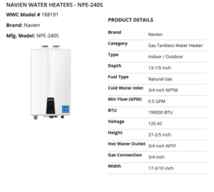 Navien Tankless Water Heater product information